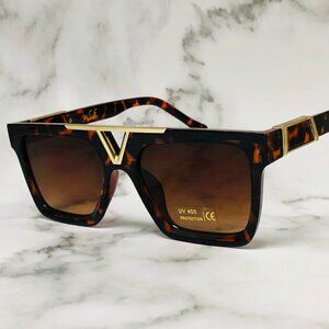 Men Women Sunglasses‎ Brown Flat Lens Square Shades Hip Hop Style Classic Retro